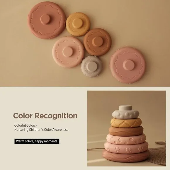 7 Pcs Stacking & Nesting Baby Toys, Squeeze Teething Toys and Building Circle wi - Picture 5 of 7